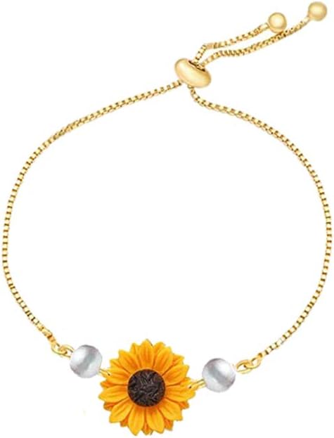 Simulate Pearl Sunflower Bracelet Boho Women Adjustable Bracelet