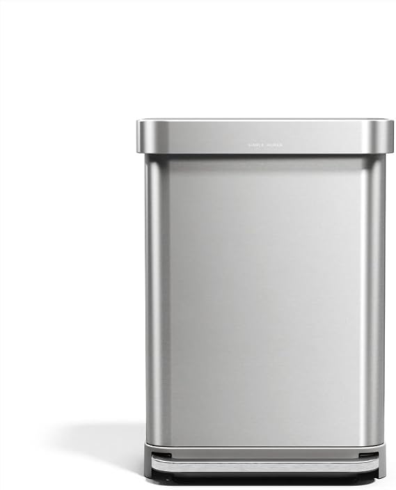 simplehuman Rectangular Step Can, 55L / 14.5 Gallon Kitchen Trash Can, Liner Rim System, Liner Pocket, 150,000-Step Pedal, Lid Shox Silent Close, Brushed Stainless Steel