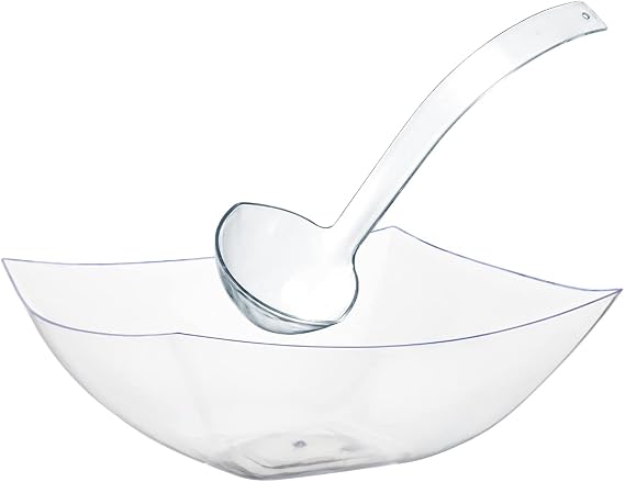 Exquisite Plastic Halloween Punch Bowl Set - 4 Pcs Looks Like Glass 2 x 1 Gallon Clear Plastic Punch Bowls with Ladle
