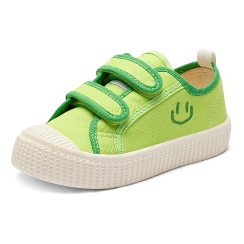HAPPY NOCNOC Toddler Shoes for Boys & Girls, Canvas Dual Hook and Loops Sneakers with Candy-Colored Sole