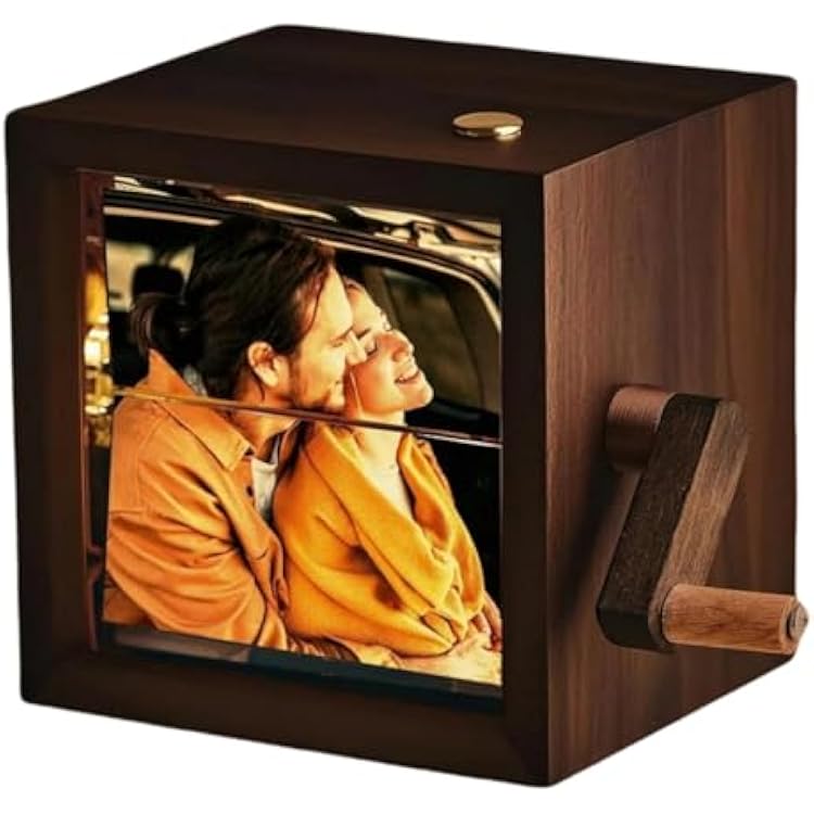 Hand Crank Photo Album with Light Mini Photo Album Custom Picture Flip Book Frame Personalized Hand-cranked, That Can Play Songs Decoration Creative Gifts for Couple Family Mothers Day Fathers Day