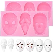 2 Pcs Halloween Skull Molds 3 Cavity Fondant Molds Candy Molds 3D Chocolate Molds Scary Movie Characters Theme Food Grade Skull Mold for Halloween Party DIY Decoration Baking Making Chocolate