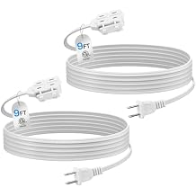 BN-LINK 9ft 3 Outlet Indoor Extension Cord 16/2 SPT-2, 2 Pack White, 2 Prong Polarized Plug, Household Power Cord for Home, Office, and Holiday Decorations