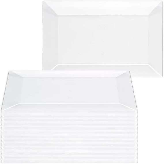 Elegant Rectangular Clear Plastic Dessert Plates (5.5" x 8.5") - Pack of 10 - Perfect for Weddings, Birthdays & Home Use