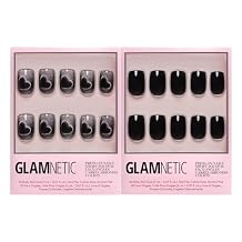 Glamnetic Press-On Nails Bundle - Midnight Romance & Jet Black | Short Squoval Black Fake Nails with Magnetic Cat-Eye Design | Short Squoval Black Fake Nails with a Glossy Finish | Durable, Salon-Qual