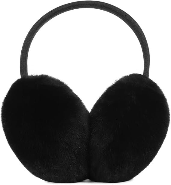 Ear Muff Wind Protection Fur Ear Warmers Comfortable Thermal Earmuffs Soft Adjustable Black Classic Fleece Fluffy Muffs for Ladies Outdoor Men Winter Head Cover Accessories (Pack of 1)