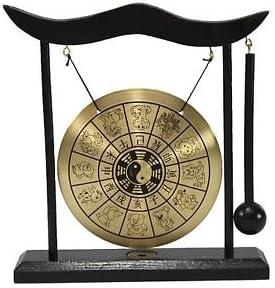 Multi-Set Feng Shui Zen Art Brass Gong with Wooden Stand for Home Decor, Desktop Wind Chime (1, Chinese Zodiacs)