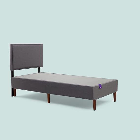 Purple Bed Frame Charcoal, Twin Size, Durable Platform, Easy Assembly, Upholstered with Tapered Wooden Legs, Stylish and Strong