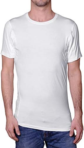 Sweatproof Undershirt for Men, Crew Neck, White, Sweat Pads