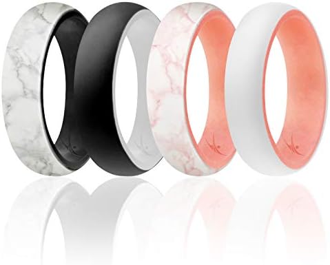 ROQ Silicone Rubber Wedding Ring for Women, Dome Duo Collection, Breathable Silicone Wedding Band, Anniversary Rings, Promise Ring, 5.5mm Wide 2mm Thick, Multi Packs, Multi Colors