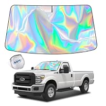 KDM Laser Silver Style Windshield Sun Shade Fit for 2017-2024 Ford F250 F350 F450 F550 Super Duty 2/4 Door,Foldable Front Reflective Windows Sunshade Visor Protector Blocks UV Rays Heat