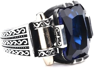 Men Sapphire Stone Ring, Blue Stone Ring, Zircon Sapphire Stone Ring, Turksh Handmade Ring, Ottoman Style Ring, 925k Sterling Silver Ring, Gift For Him