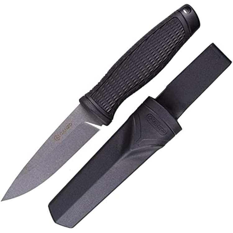 Ganzo G806-BK Fixed Blade Knife 8CR14 Stainless Steel Blade Ergonomic Anti-Slip Handle Camping Hunting Fishing Outdoor EDC Knife with Scabbard Black