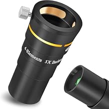 Alstar 1.25 inch 5X Barlow Lens,4-Element Multi-Coated Telescope Accessory for Astronomy Planetary Observation, High-Power Magnification with ED Glass Optics