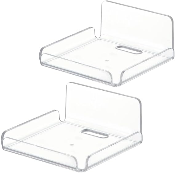XIHAMA Acrylic Floating Wall Shelves, 2 Pack Mini Wall Mounted Hanging Display Shelves, Universal Adhesive Shelf Drill, for Security Cameras, Baby Monitors, Smart Speakers
