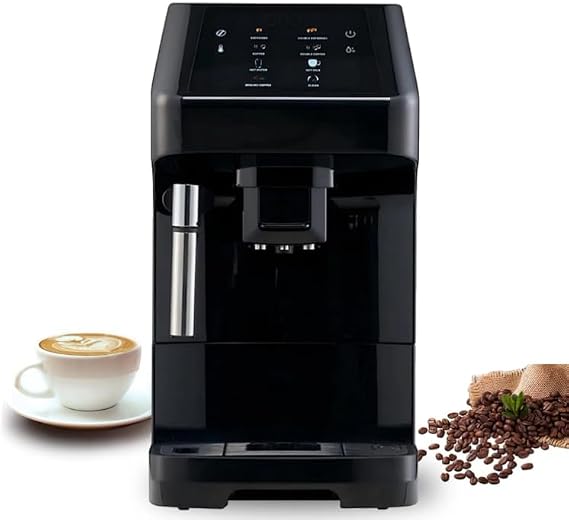 Automatic Espresso Coffee Machine, Black, Touch Control Panel, Bean to Cup, with Steam Wand