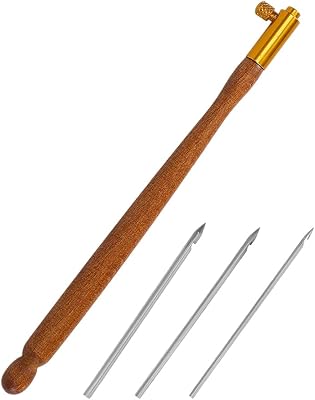 Tambour Hook with 3 Needles Wood Handle Embroidery Crochet Hook Kit for Beading Sequins DIY Sewing Accessories Needlework Tool Set Chain Stitch Embroidery Fabric Crafts Brown