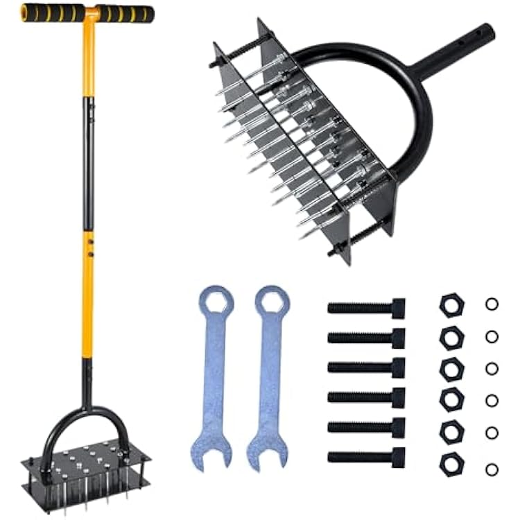 Garden Lawn Aerator & Aerator Lawn Tool - Manual Grass Plug Aerators & A Cleaning Tool, Coring Aeration Tools, Manual Yard Aerator for Lawn with 15 Spikes, Automatic Dirt and Leaf
