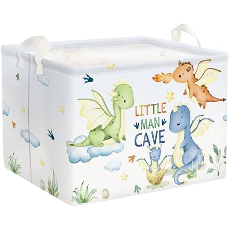 Clastyle 36L Large Rectangle Dragon Gift Basket Star Cloud Blue Book Shelf Basket with Handle Collapsible Toy Clothes Storage Basket for Kid Room Nursery