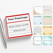 Personalized Sticky Notes 3"x3" Custom Notepads with Logo or Text, 50 Sheets per Pad Multiple Template Options, Bulk Pack for Business, Office, Teachers, Events