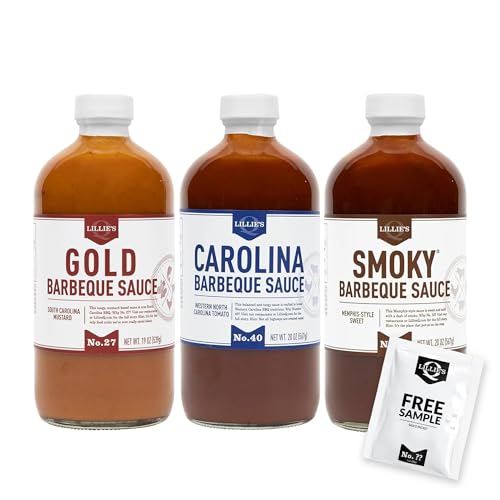 Lillies Q - Barbeque Sauce Variety Pack, Gourmet BBQ Sauce Set, Made with Gluten-Free Ingredients, Includes Carolina BBQ Sauce 20 oz, Gold BBQ Sauce 19 oz & Smoky BBQ Sauce 20 oz | 3-Pack