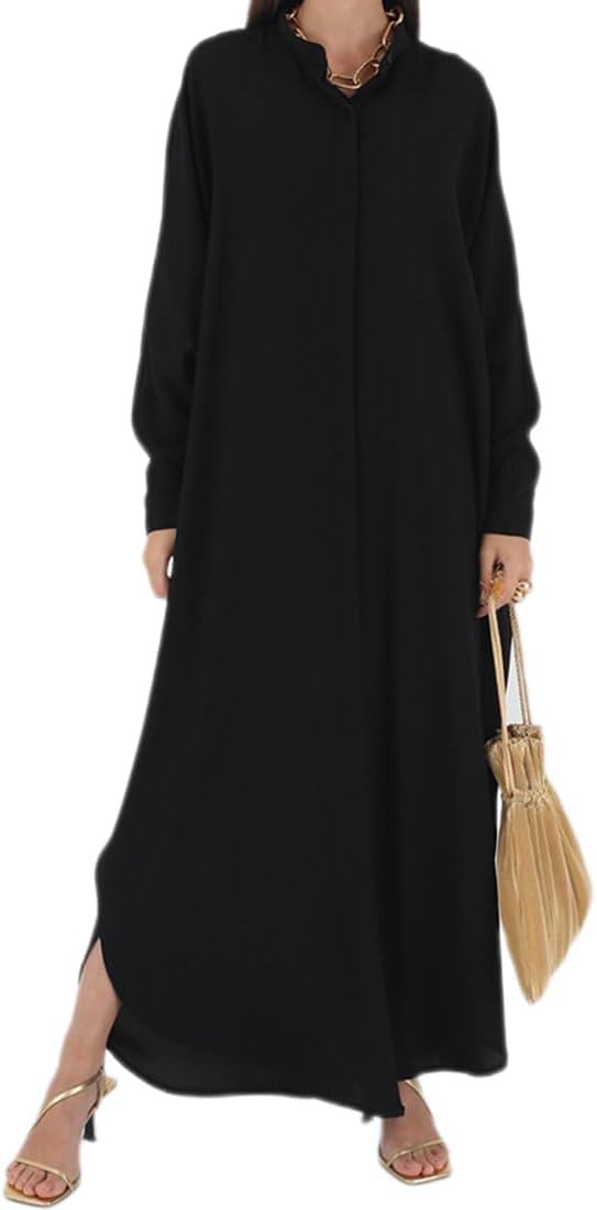 ABEHIK Abaya Dress for Women Muslim Ramadan Long Batwing Sleeves Dresses Pakistani Kaftan Robe Arabic Islamic Prayer Clothes