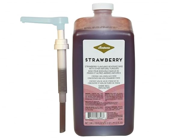 Fontana Strawberry Sauce - Premium Flavoring Compatible With and Used For Starbucks Coffees, Lattes, Desserts, Frappuccinos & Baking Made With Real Fruit Puree - 63 fl oz Bottles With Dispensing Pump (Strawberry)