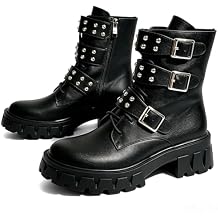 MEOTINA Platform Combat Boots Goth Boots Chunky Heel Motorcycle Boot for Women Punk Gothic Shoes with Zipper Lace Up Black Dress Shoes