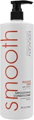 KERAGEN - Smoothing Conditioner with Keratin and Collagen for All Hair Types, Sulfate Free, 32 Oz - Moisturizes, Strengthens, Protects Color and Repair - Panthenol, Vitamins, and Jojoba Oil