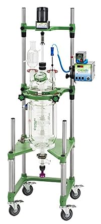 Chemglass CG-1965-610 Series CG-1965 Complete Process Reactor, Jacketed, Electric Motor, 15.3" Clearance Below Valve, 10L Capacity, 70.1" Height