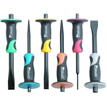 6 Piece Professional Punch and Chisel Set Color Coded with Oil-resistant Cushion Grips