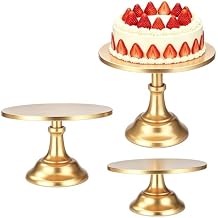 3 Pcs Metal Cake Stand, Cake Pop Stand with Durable & Stable Design, Tall Cake Stands for Dessert Table, Perfect Display for Wedding, Party, Birthday, Baby Shower (Gold)
