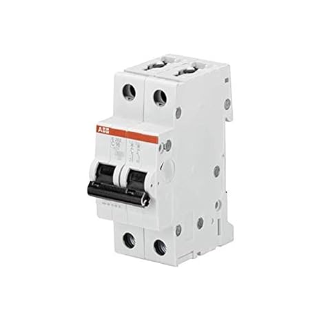 ABB S202-C63 Miniature Circuit Breaker, 2 Pole, Type C, 6/10kA Breaking Capacity, 63 Amp Current (2CDS252001R0634)