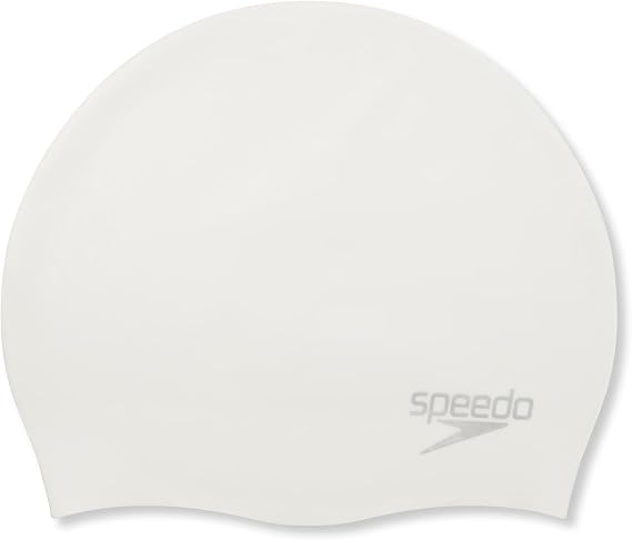 Speedo Plain Moulded Silicone Cap - White/Silver - One Size