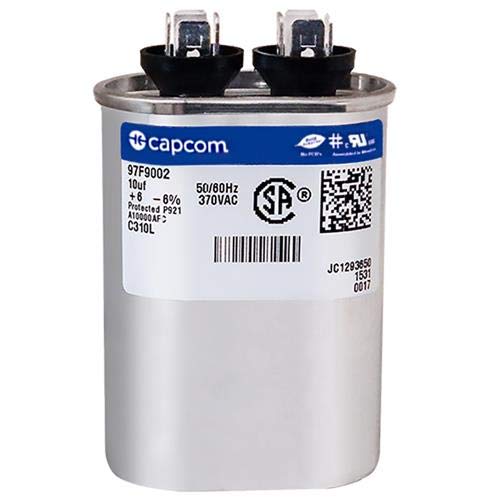Capcom Capacitor 10 UF MFD 370V 97F9002, 97F9002s Replaces Old Genteq GE# 97F9002BZ3, Z97F9002, 27L669, 10 MFD at 370V, Oval