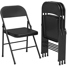 4 Pack Folding Chairs with Comfort Sit Board and Durable Steel Frame, Stackable Commercial Event Seats, Portable Kitchen Chair, 350lb Weight Capacity, for Home/Office/Indoor/Outdoor, Black