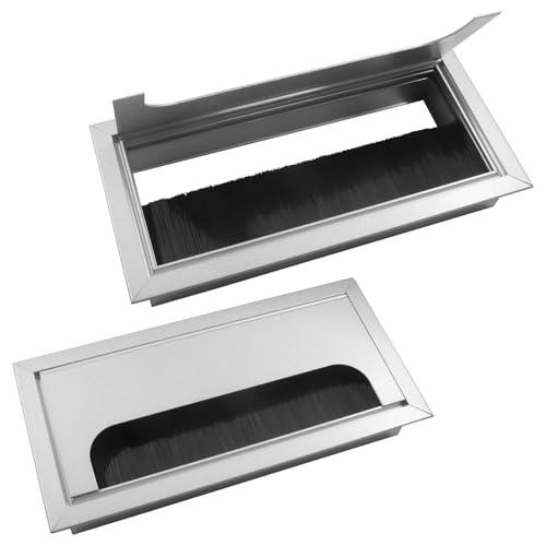 2PCS Rectangular Brush Desk Grommet - Aluminum Alloy Cable Hole Cover 160mm x 80mm (6.3"x3.1") for Computer Desk, Office Table, Dustproof Wire Management, Black
