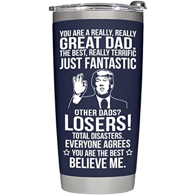 BETHEGIFT Gifts for Dad from Daughter, Son, Kids on Fathers Day, Christmas - Funny Fathers Day Tumbler - Present for Father - Dad Birthday Tumbler 20oz, Navy Insulated Stainless Steel | Son, Kids, Fathers Day, Christmas, Birthday