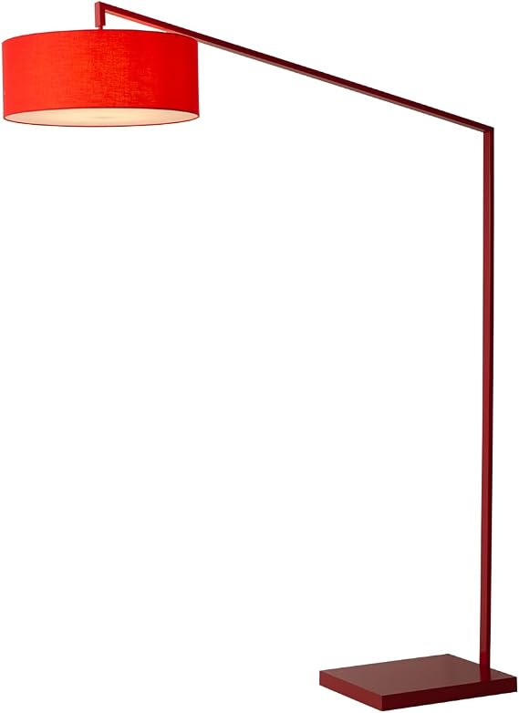 Stretch Arc Floor Lamp by Nova of California - 87" Red Finish, Step Switch, Rectangular Marble Base, Mid-Century Modern Lighting for Contemporary