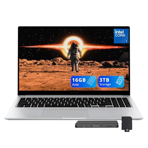 Samsung Galaxy Book4 15.6 FHD Laptop, Intel 7 150U Processor, 16GB LPDDR4X, 3TB Storage 2TB SSD1TB Docking Station Set, Intel Graphics, Backlit Keyboard, Copilot AI, Wi-Fi 6, Win 11, Silver