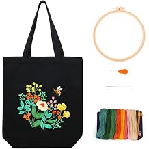 Canvas Tote Bag Embroidery Kit, Beginner Embroidery Kit for Adults, Hand Embroidery Starter kit with Floral Pattern, Arts and DIY Crafts Embroidery Kits , Cross Stitch Kit with Embroidery Bag and Tool