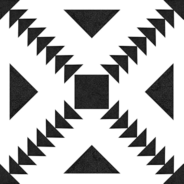 FloorPops Parla Peel and Stick Floor Tiles, Black, Geometric Vinyl Floor Tiles, Water Resistant, 12 in x 12 in, Pack of 10