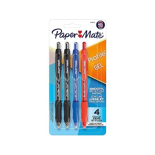 Paper Mate Profile Gel Pen, Retractable, Medium 0.7 Mm, Assorted Ink And Barrel Colors, 4pack