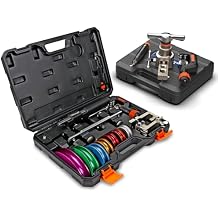 Tube Bender Set and 45 Eccentric Flaring Tool Kit, Ratcheting Bender w/Reverse Bending Adapters & 7 Colored Heads for 1/47/8, 6-19mm & 1/4"-3/4" Flaring Dies for HVAC