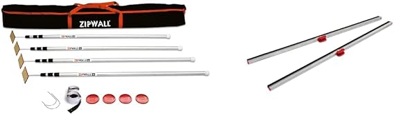 ZIPWALL SLP4 12 Foot Spring Loaded Dust Barrier Poles (4 Pack) and ZipWall FoamRail 2-Pack Tapeless Seal