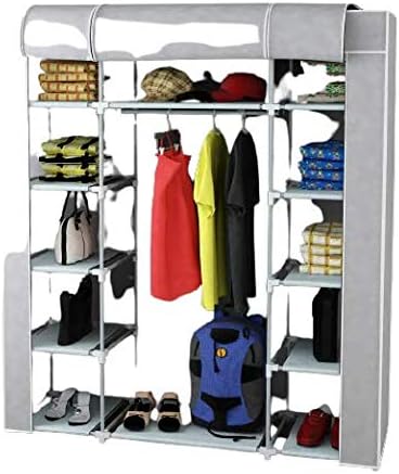 Rigid Plastic PVC Profiled Cloth Cabinet with Double Side Shelves | Wardrobe/Wardrobe | Portable Lightweight Cabinet (Grey)