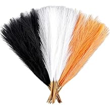 Pampas Grass Small, Black&White&Orange 30 Pcs 17" Faux Pampas Grass Short Decor, Pompas Grass Flower Arrangement and Vase Filler for Halloween Decoration