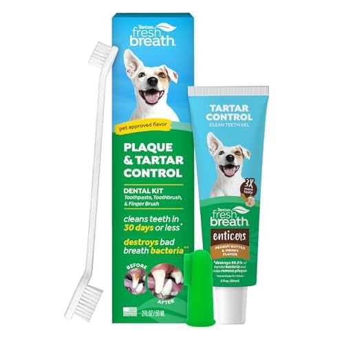 TropiClean Fresh Breath Plaque & Tartar Control Kit | Dog Toothpaste, Toothbrush & Finger Brush | Dog Toothbrushing Kit | Peanut Butter Flavor