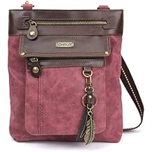 CHALA 2 in 1 Gemini Crossbody Purse/Fanny Pack with Mini Metal Keychain (Burgundy Feather)