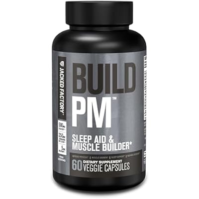 Jacked Factory Build PM Night Time Muscle Builder & Sleep Aid - Post Workout Recovery & Sleep Support Supplement wVitaCherry Tart Cherry, Ashwagandha, Melatonin - 60 Natural Veggie Pills